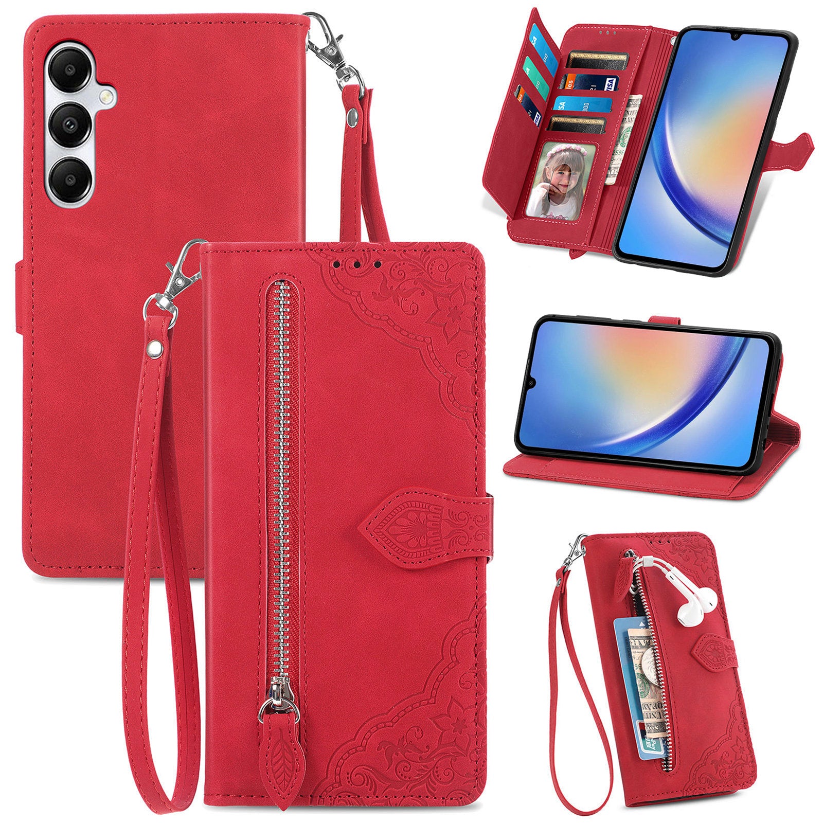 For Samsung Galaxy A55 5G Phone Case Flower Imprinted Protective Leather Flip Cover For Samsung Galaxy A55 5G Phone Case Flower Imprinted Protective Leather Flip Cover